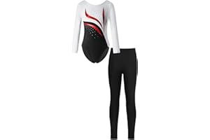iEFiEL Mädchen Turnanzug Glitzer Gymnastik Leotard Langarm Akrobatik Anzug Tanzkostüme Turnbody Jumpsuit mit Lang Leggings