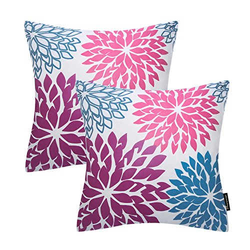 Phantoscope Decorative Set of 2 Dahlia Purple&Green Throw Pillow Case Cushion Cover for Home Decor 1 Phantoscope Decorative Set of 2 Dahlia Purple&Green Throw Pillow Case Cushion Cover for Home Decor 1