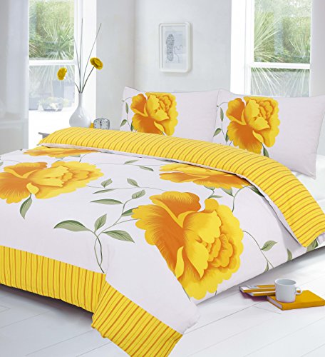 Lifestyle Production @ Rosaleen Reversible Duvet Cover Sets Bedding Pillow Cases All Size (Single, Yellow)