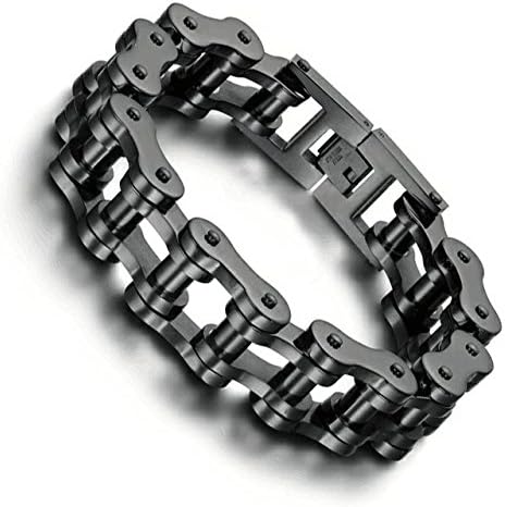Bicycle Bracelet Bike Chain Bracelet Biker Jewelry Men's Jewelry Heavy Silver Gold Stainless Steel Motorcycle Biker Bracelet 9.5'',black