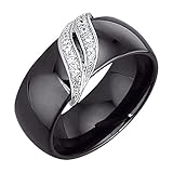 Jacques Lemans Damen Ring 925/- Sterling Silber mit Keramik und Zirkonia 925/- Sterling Silber Glänzend Zirkonia schwarz 490270029