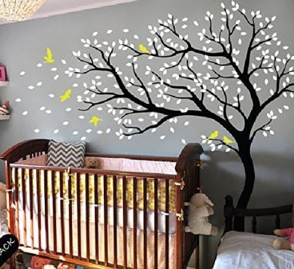 Cherry Blossom Tree Wall Stickers White Tree Wall Stickers for Kids Bedrooms Large Tree Wall Stickers Nursery for Living Room