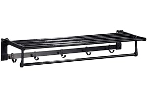 KAIISSA Toallero plegable con rotación de 180°, toallero con 5 ganchos, color negro, toallero de pared (tamaño: 39 x 21 x 9,5 cm)