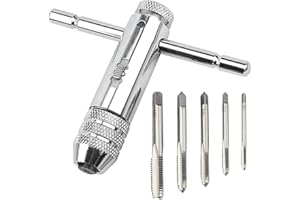 Puedno Adjustable T-Handle Ratchet Tap, M3-M8 Threading Wrench Set, Machine Screw T-Shaped Tap Holder, Thread Metric Plug Tapper Tool