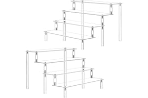 AZEAM Acrylic Riser Display Shelf Stand for Amiibo Funko Pops Figures, Table Top Clear Acrylic Organiser for Nail Polish Spice Cosmetics Jewellery Stand Cupcake Buffets Dessert Model (2 Packs)