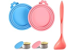 SDHIIOLP Tapa de lata de comida para mascotas, 2 unidades con cuchara, tapa de silicona para comida para perros, 3 en 1, tapa universal para comida para gatos, comida para perros, almacenamiento de comida para