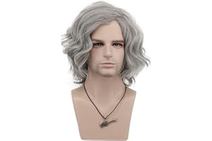VGbeaty Perruque Grise Courte Bouclée pour Homme et Femme Perruque de Grand-père Vieil Homme Pour Carnaval Halloween cosplay Déguisement Party