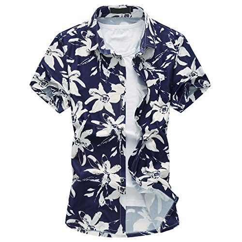 MOGU Camisa Estampada de Manga Corta Hawaiana de la Nueva Moda de los 