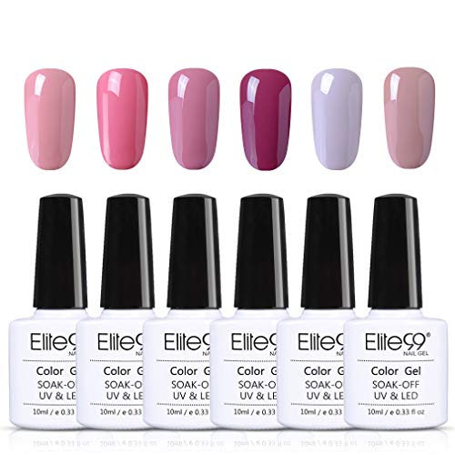 Elite99 Esmalte de Uñas, Esmaltes Semipermenentes para Uñas, 6pcs Kit de Uñas de Gel, Soak off Pintauñas de Colores para Manicura 10ml - Nude 002