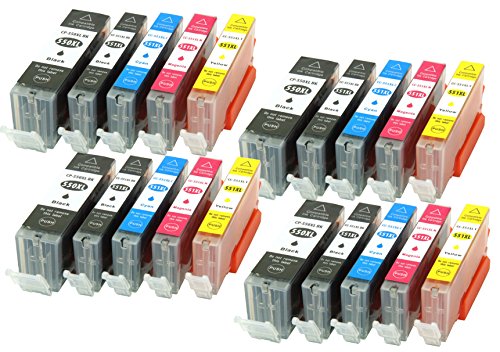 20 Druckerpatronen CC Serie für Canon PGI550XL CLI551XL MIT CHIP und Füllstandanzeige für Canon Pixma iP7200, iP7250, MG5400, MG5500, MG5550, MG5600, MG5650, MG5655 kompatibel zu PGI550BK, CLI551BK, CLI551C, CLI551M, CLI551Y