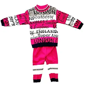 socho samjo Baby Boy's Woollen Winter 1 Pyjama and 1 Round Neck T Shirt (Cream and Blue, 2-3 Years)