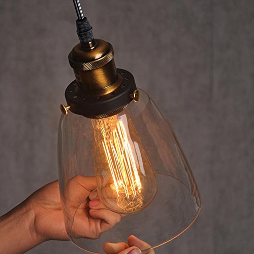 Samber Klarglas Schatten Deckenleuchte Kronleuchter Vintage Retro Anhänger Lampenschirm, E27 Lampe Basis (Leuchtmittel nicht enthalten), glas, Bernsteinfarben, YD33B - 3