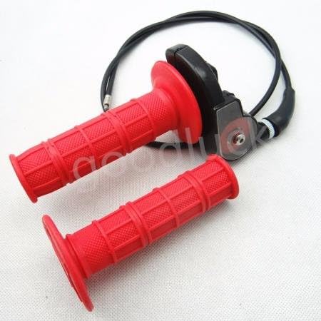 HuoPu 1/4 Turn Quick Action Throttle Red Hand Grips &amp; Cable For Pit Dirt Bike ATV