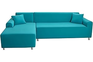 Mingfuxin Sectional Couch Covers, Stretch Sofa Slipcovers L Shaped Anti Slip Corner Sofa Cover Chaise Lounge Protector with 2 PCS Pillow Covers for 3 Seaters + 3 Seaters L-Type Sectional Sofa Couch