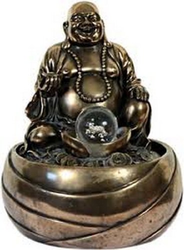 Brunnen Happy Buddha mit LED-Beleuchtung bronziert