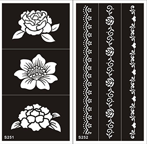 Mehandi Schablonen 10 Sheets Set G Henna Designs zur einmaligen Verwendung für Körper auch für Glitter Tattoo und Air Brush Tattoo geeignet - 5