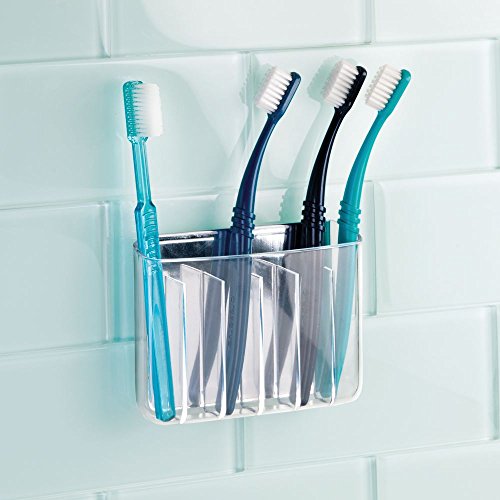 InterDesign 21830EU Affixx, Peel-and-Stick Starker Selbstklebender Una Zahnbürsten-Halter, Plastik, clear/polished, 9,73 x 2,67 x 9,70 cm - 2