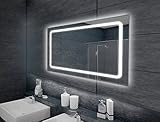 Krollmann – Espejo de pared para baño iluminado LED, modelo Eustath, 100 x 65 cm