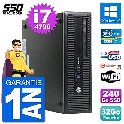 HP PC EliteDesk 800 G1 Core i7-4790 RAM 32Go SSD 240Go Windows 10 WiFi (Reconditionné)