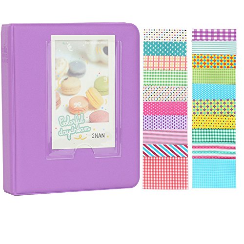 Anter 64 Pockets Instax Mini Photo Album pour Fujifilm Instax Mini 8 8+ 9 7s 25 26 50s 70 90 Caméra instantanée et Carte de Noms avec 20 PCS Stickers - Purple