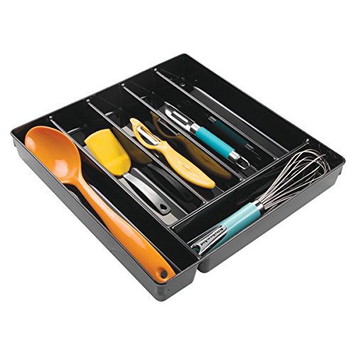 InterDesign 55937EU Linus Küchenschubladen-Organizer für Besteck, Pfannenmesser, Utensilien – schwarz, Plastik, Black, 34,3 x 34,8 x 5,1 cm - 5