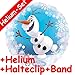 Produktbild Folienballon Set * SCHNEEMANN OLAF + HELIUM FÜLLUNG + HALTE CLIP + BAND * für Kindergeburtstag und Motto-Party // Kinder Geburtstag Folien Ballon Helium Deko Ballongas Motto Disney Frozen die Eiskönigin