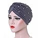 Produktbild Amorar Muslim Chemo Turban mit Sicke Falten Dekoration, Pre-Tied Bandana Cap Kopftuch Baumwolle Turbante Schlafmütze Kopf Wrap Multifunktions Headwear für Krebs,EINWEG Verpackung
