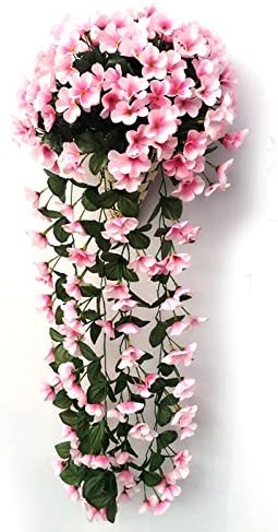 chiselledjaw365 Artificial Flower Wisteria Wall Hanging Basket Fake Silk Violet Orchid Flower for Wedding Home Decoration (Pink)
