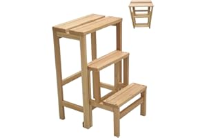 LIBEROSHOPPING.EU - LA TUA CASA IN UN CLIK Klappstufen Leiter Schemel 3 klappbare Holzstufen Höhe 60 cm (Natürlich)