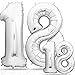 Produktbild Luftballons 18 Geburtstag XXL Silber - Riesen Folienballon in 2 Größen 40" & 16" | Set XXL 101cm + Mini 40cm Version Geburtstagsdeko | Insgesamt Vier Zahlen | Ideal zum 18. als Deko