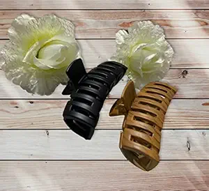 MS PRIOR Hair Clips Hair Clutcher Stylish Tight Grip Acrylic Material Hair Claw Clips For Women And Girls | Hair Clutches | Hair Clip (L-Black & wooden)