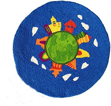 Carpet Mats Household Handmade Weaving Machine Washable Acrylic Cartoon Children Mats Living Room Bedroom Bedside Coffee Table Room Computer Chair Dust And Antibacterial Round Carpet , Blue