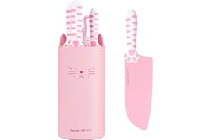 hecef Set Coltelli da Cucina Professionali 5 Pezzi Rpsa – Design Brevettato Zampa di Gatto, Lame in Acciaio Inox Antiaderente, Impugnatura Ergonomica Antiscivolo, Blocco Staccabile, Regalo Originale