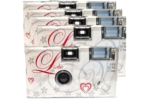 PHOTO PORST Lot de 5 appareils photo jetables 1A Edition Amour & Love & Cœurs, avec flash, piles et film (lot de 5, 27 prises chacune, 35 mm, couleur)