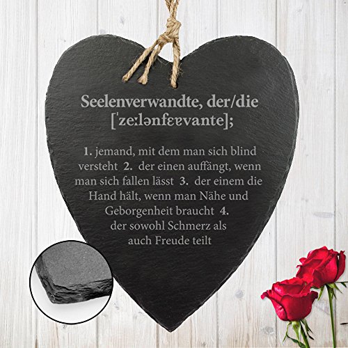 Schieferherz mit Gravur – Definition Seelenverwandte – Standard – Wanddeko als Geburtstagsgeschenk - 2