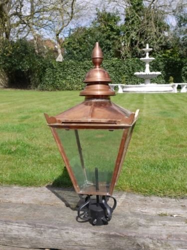 Vintage Copper & Glass Garden Street Post Lantern Lamp Top Light Large 97cm