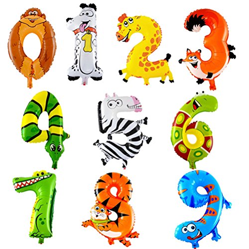 NUOLUX Helium Anzahl Cartoon Tiere Folie Ballons Positionsnummern für Party Dekoration 16 Zoll - 2