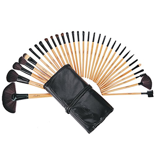 BeautyWill 32 Teiliges Make-Up Bürsten Set Professionelles Kosmetikpinsel für Augen Gesicht Lidschatten Eyeliner Foundation Rouge mit Beutel Bewaldet