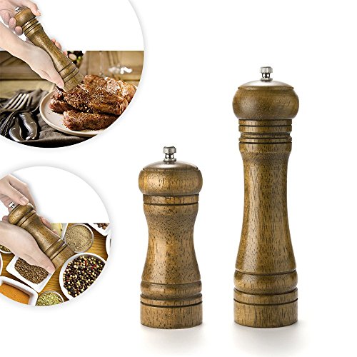 Eicheholz Pfeffermühle Salzmühle Gewürzmühle FOXAS mit Keramik Mahlwerk 2er-Set (8-inch& 5-inch)