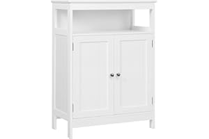 Yaheetech Mobile da Bagno Armadietto da Terra Autoportante Mobiletto in Legno con Ripiano Regolabile Mobile da Archivio con Doppia Ante da Cucina Soggiorno Salotto Bianco 60 x 30 x 80 cm