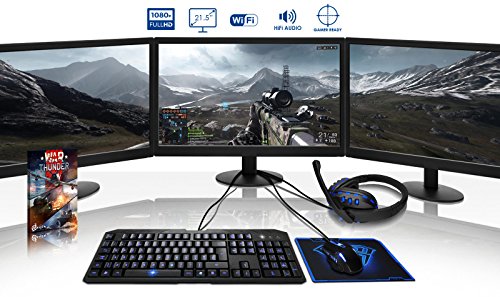 VIBOX Pyro GS460-43 Komplett-PC Paket Gaming PC – 4,0GHz AMD FX Quad-Core Prozessor, Geforce GTX 1060, leistungsfähig, Desktop Gamer Computer mit Spielgutschein, 3x Dreifach 22″ Monitor, Gamer Tastatur & Mouse, Blau Innenbeleuchtung, lebenslange Garantie* (3,8GHz (4,0GHz Turbo) Superschneller AMD FX 4300 Quad-Core Prozessor CPU, Nvidia GeForce GTX 1060 3GB Grafikkarte, 16GB DDR3 1600MHz RAM, 1TB HDD Festplatte, 85+ Netzteil, Storm Blau Gehäuse, AM3+ Mainboard, Ohne Windows Betriebssystem) - 2