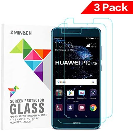 Huawei P10 Lite Screen Protector Tempered Glass, ZMINDCH Tempered Ballistic Glass Compatible with Huawei P10 Lite Glass Screen Protector, HD Clear, Bubble Free, 3 Packs