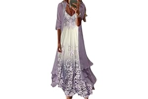 Minetom Robe D'Été De Plage pour Femme Maxi Robe en Mousseline De Soie À Motif Floral Col V Robe Longue Robe avec Blouse De Protection Solaire