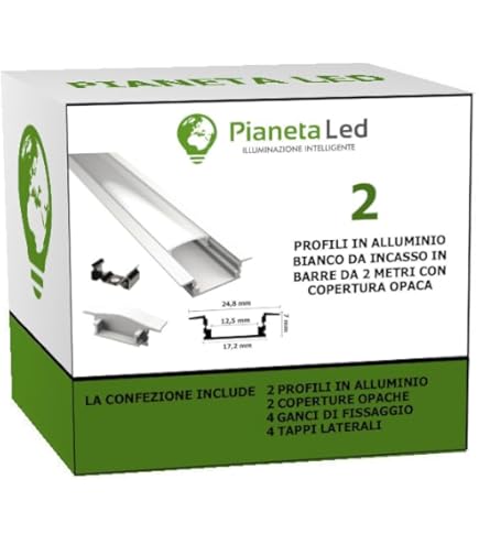 Profilo Alluminio Per LED Eurocali - 2 Metri Opaco, Pacco Da 5
