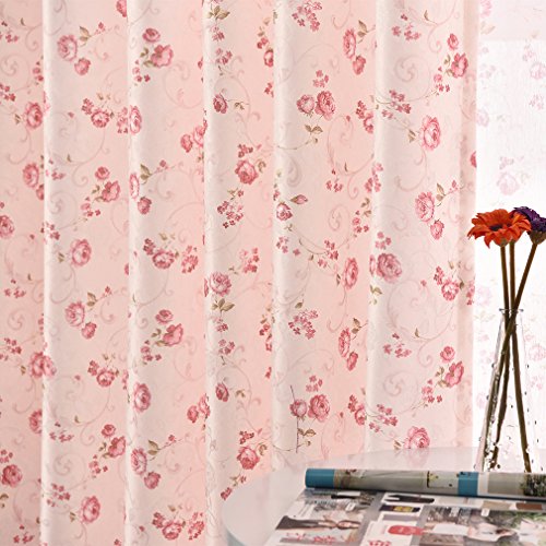Kinlo® 1er Pack 145x245cm Blickdicht Vorhänge Blinkschutz Gardinen mit Ösen Dekoschal mit Blumen Druck im Wohnzimmer – Rosa - 8