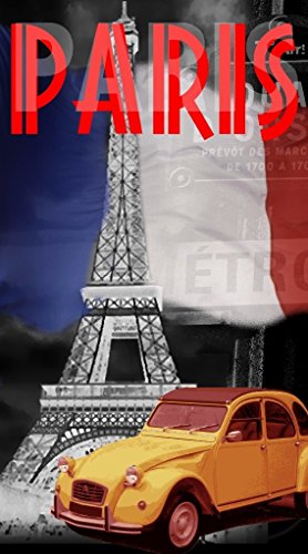 STRANDTUCH, MOTIV: PaRIS EIFFELTURM, FROTTEE, VELOURS, BEDRUCKT, 95 X 175 CM