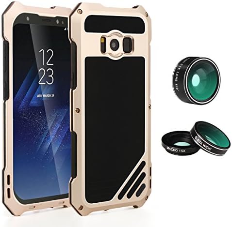 Suntapower Galaxy S8 Kit Case Waterproof With 3 Camera Lens,ultra Slim and Lightweight IP 54 360 Degree Aluminum Anti-Water and Anti-Shock Full Protection case cover for Samsung Galaxy S8 (Golden)