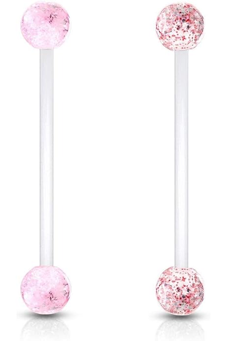 Lot De 3 Barres De Piercing Nombril Grossesse Bioflex – Acrylique Flexible 38 Mm, Cœur Rose