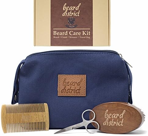 Beard Brush and Comb Set Boar Bristle Beard Moustache Brush Wooden Comb Scissors Travel Wash Bag for Keeping Facial Fur in Good Condition and improve Health of Beard or Moustache