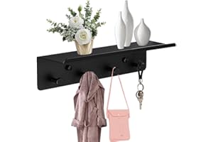 REFORUNG RERORUNG Perchero de Pared con Balda Colgador de Llaves para Pared Perchero Pared Estanteria Flotante con 4 Ganchos Perchero Flotante Negro con Tornillos para Pasillo Entrada Salón Dormitorio Cocina